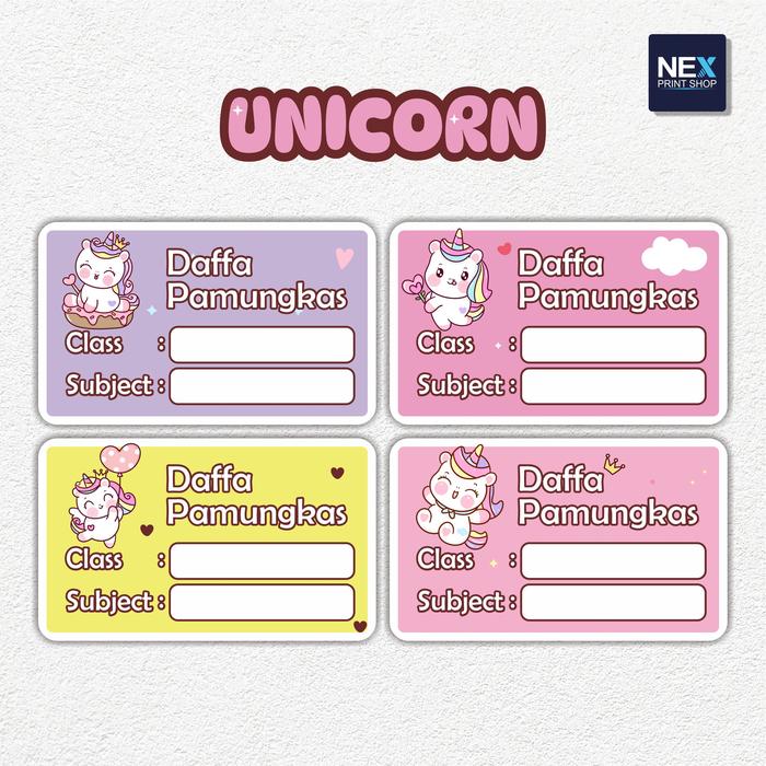 Gambar Cetak Stiker Label Nama Buku / Mata Pelajaran Waterproof - Unicorn dari Nex Printshop Kota Tangerang Selatan Tokopedia