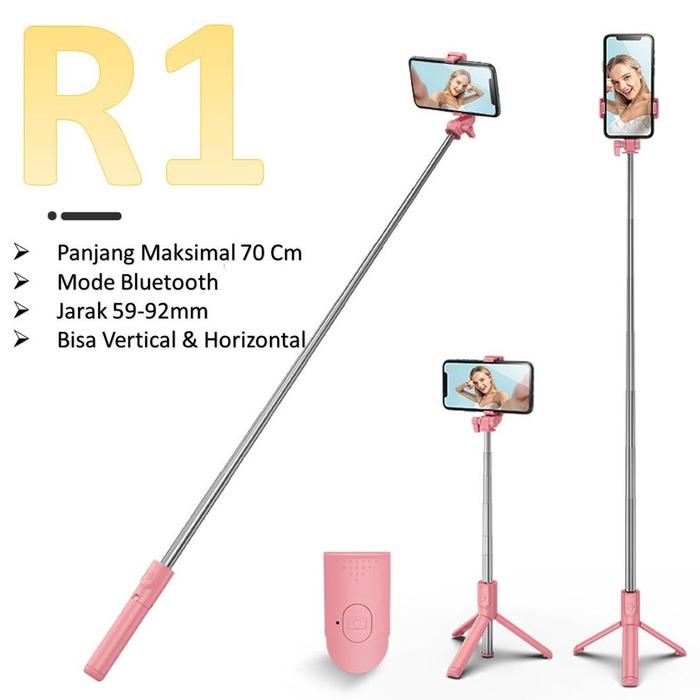 Gambar HC Tripod Bluetooth Selfie Stick LED Flash With Fill Light Tripod - PINK NON LED dari -Amar- undefined Tokopedia