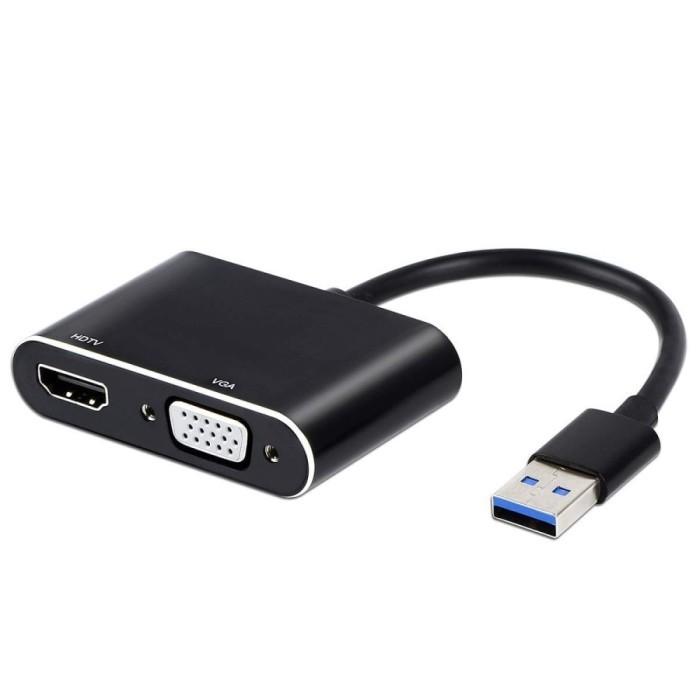 Jual Kabel Converter USB A ke HDMI VGA Adapter 2in1 Laptop to