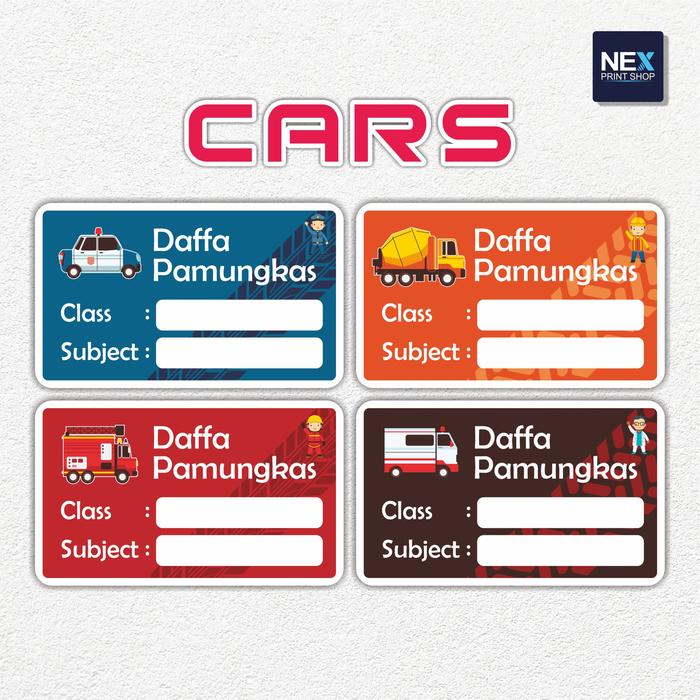Gambar Cetak Stiker Label Nama Buku / Mata Pelajaran Waterproof - Cars dari Nex Printshop Kota Tangerang Selatan Tokopedia