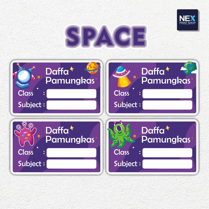 Gambar Cetak Stiker Label Nama Buku / Mata Pelajaran Waterproof - Space dari Nex Printshop Kota Tangerang Selatan Tokopedia