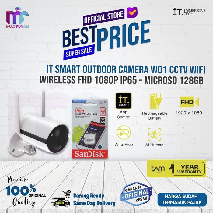 Gambar IT Smart Outdoor Camera W01 - CCTV Wifi Wireless FHD 1080P IP65 - MICROSD 128GB dari Multifungsi ID undefined Tokopedia