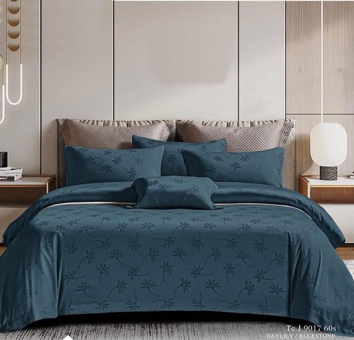 Gambar Shareena Bedding Sprei Set Bedcover Jacquard Tencel / Kingkoil Sutra - bluestone, 160x200x30 dari Shareena Tencel undefined Tokopedia
