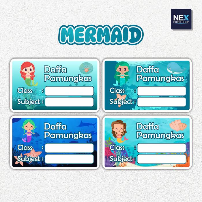 Gambar Cetak Stiker Label Nama Buku / Mata Pelajaran Waterproof - Mermaid dari Nex Printshop Kota Tangerang Selatan Tokopedia