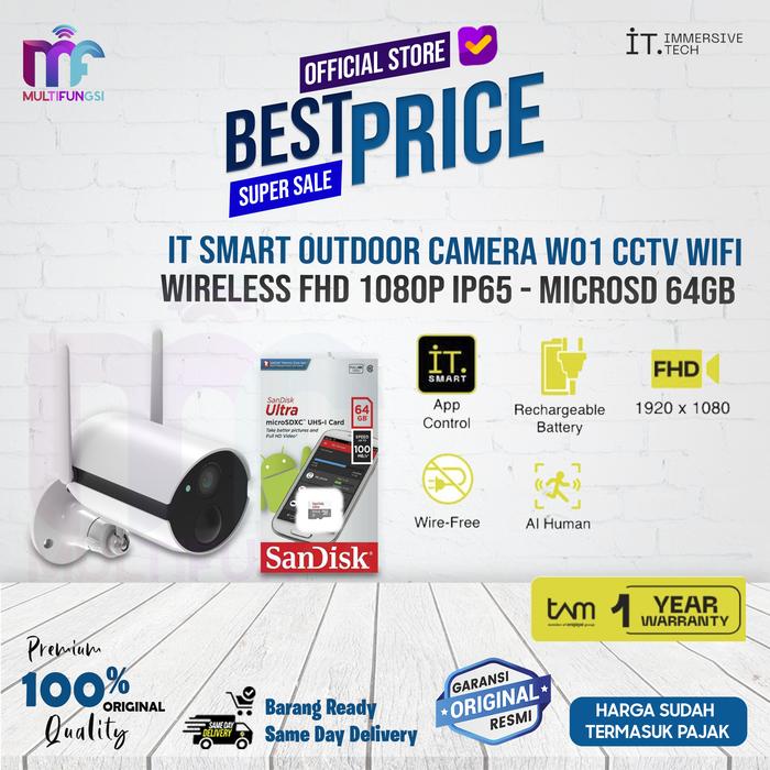 Gambar IT Smart Outdoor Camera W01 - CCTV Wifi Wireless FHD 1080P IP65 - MICROSD 64GB dari Multifungsi Online undefined Tokopedia