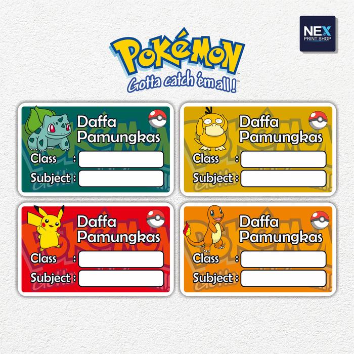 Gambar Cetak Stiker Label Nama Buku / Mata Pelajaran Waterproof - Pokemon dari Nex Printshop undefined Tokopedia