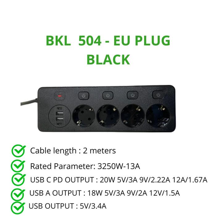 Gambar BUSTAR Smart Stop Kontak Super Charge 4 Socket EU - Hitam dari Wellcomm Data Official Store undefined Tokopedia