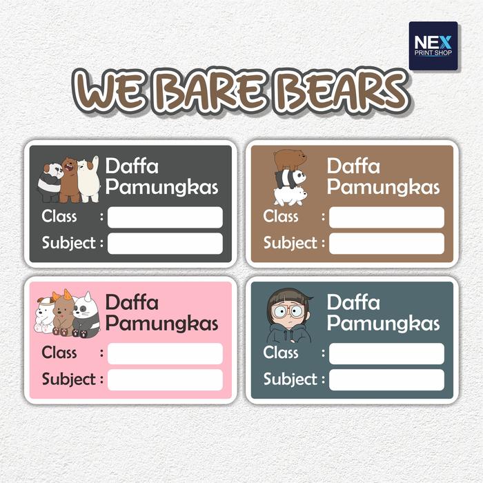 Gambar Cetak Stiker Label Nama Buku / Mata Pelajaran Waterproof - We Bare Bears dari Nex Printshop Kota Tangerang Selatan Tokopedia