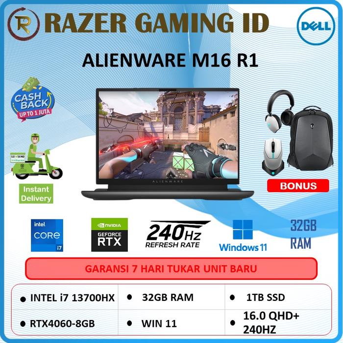Gambar DELL Alienware M16 R1 i7 13700HX RTX4060-8GB 32GB 1TB 16.0QHD 240Hz - STANDARD, WINDOWS 11 dari RAZER GAMING ID undefined Tokopedia