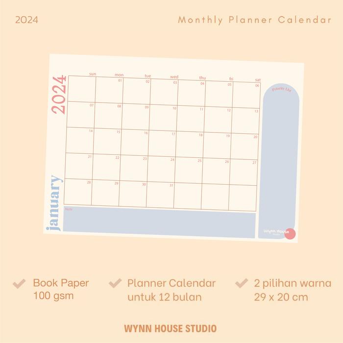 Gambar Wynn House Studio 2024 Monthly Planner Calendar - Sky Blue dari Wynn House Studio undefined Tokopedia