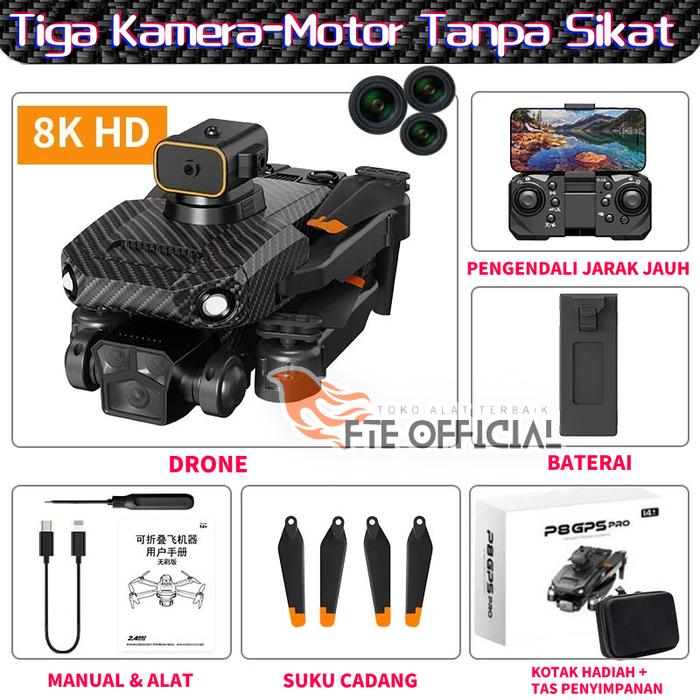 Gambar 3 Kamera 8K RC Drone Serat Karbon Penghindaran Rintangan Tanpa Sikat - Drone P8PRO dari FTE Official undefined Tokopedia