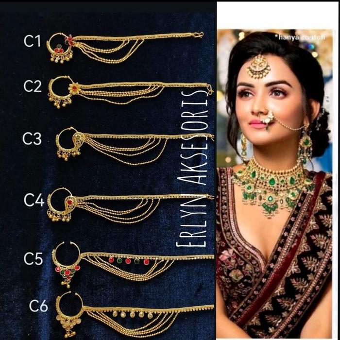 Gambar Nath Jepit/Anting Hidung Rantai/Aksesoris India/Perhiasan India - C2 GOLD MERAH dari denyaantrendy undefined Tokopedia