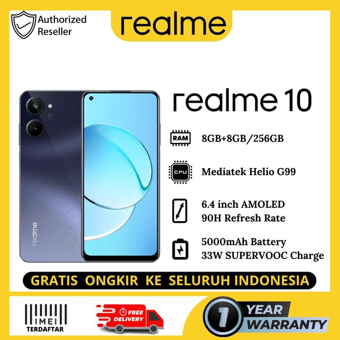 Gambar realme 10 [8GB-128GB] Helio G99 AMOLED 90Hz - Extended RAM 8GB - Rush Black dari Aurora Phonee undefined Tokopedia