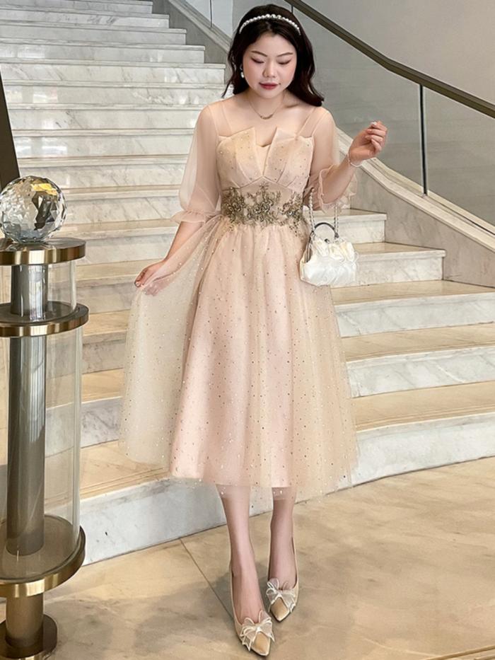 Cream Cocktail Dress With Sleeves Shop Shape Cream Corset Detail