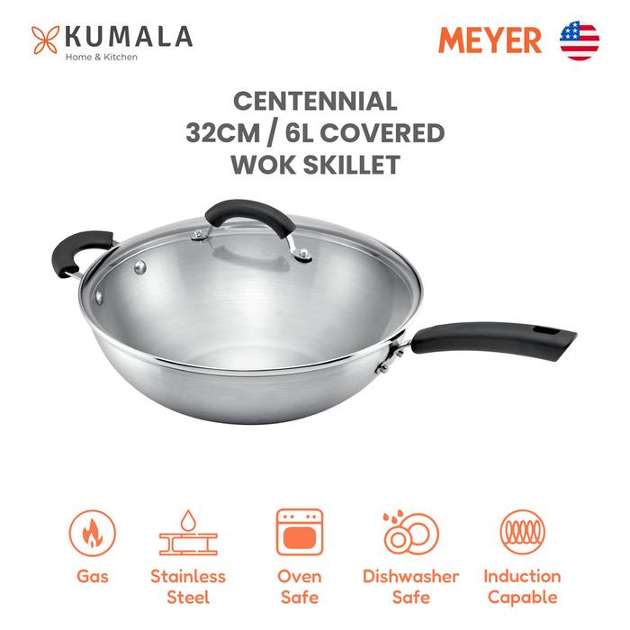 Gambar MEYER CENTENNIAL WOK - Wajan Kuali Anti Lengket Premium - Skillet 32CM dari Kumala Home & Kitchen undefined Tokopedia