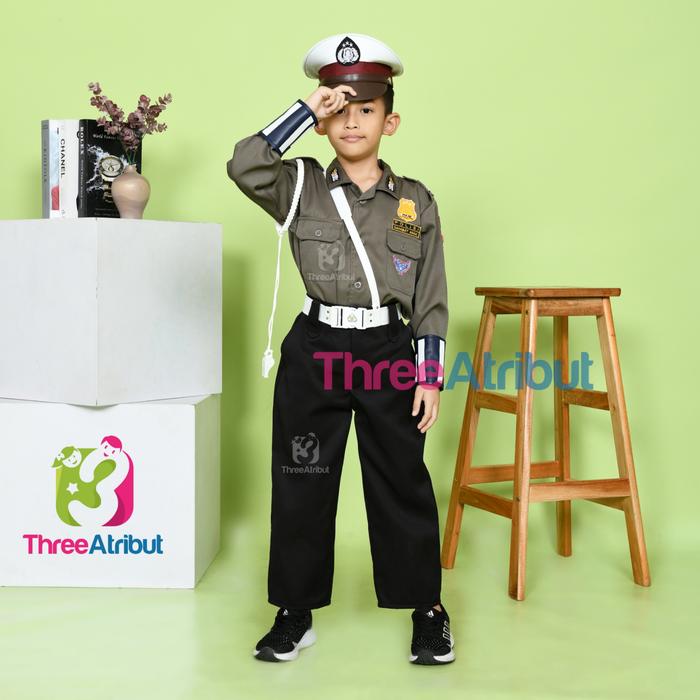 Gambar BAJU POLISI ANAK KOSTUM SERAGAM POLISI ANAK POLANTAS PAKET LENGKAP - POLANTAS COWO, XL dari Three Atribut undefined Tokopedia