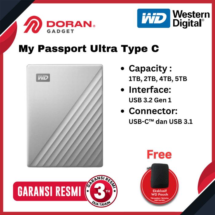 Gambar HardDisk Portable WD My Passport Ultra Type C - Garansi Resmi 3 Tahun - Silver, 1 tb dari Doran Gadget Official Store undefined Tokopedia