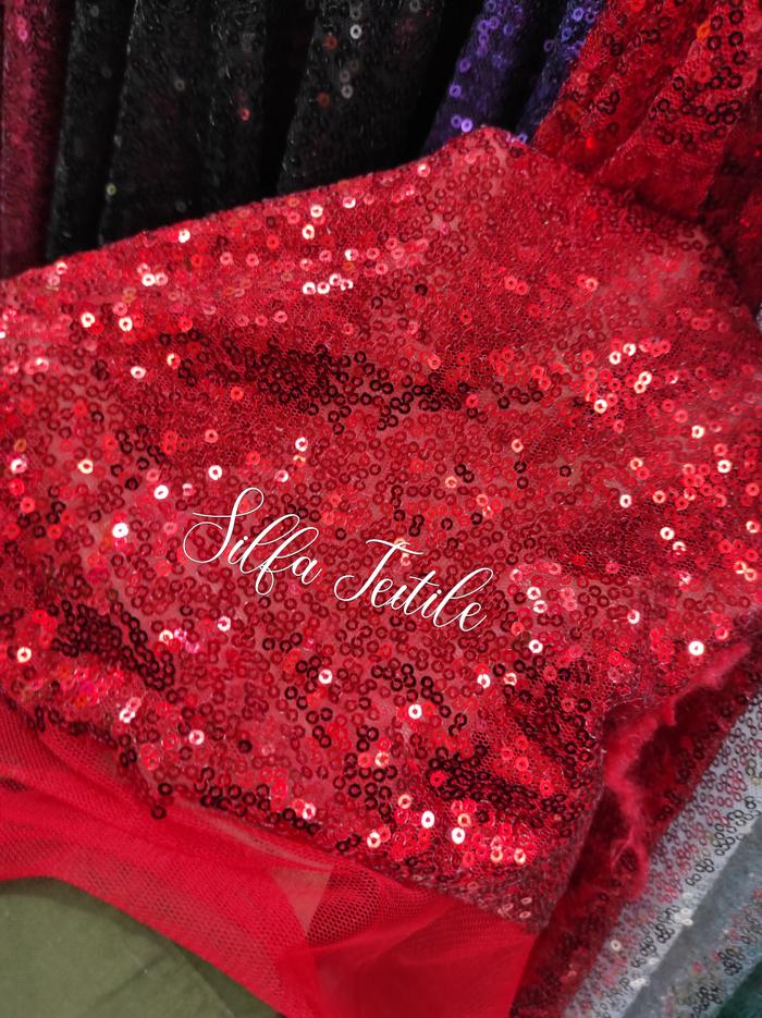 Gambar Bahan Kain Tile Payet Sequin / Kain Tile Payet Sequin (Harga 0,5 Meter) - Merah dari QarinTextile18 undefined Tokopedia