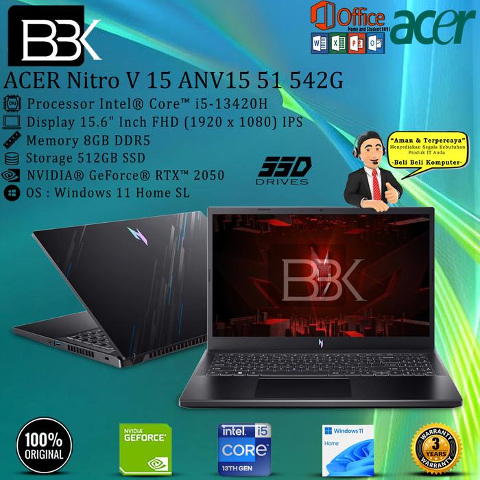Acer Nitro V 15 Anv15 51 542g I5-13420h 8gb 512gb Rtx2050 W11hohs 3yr