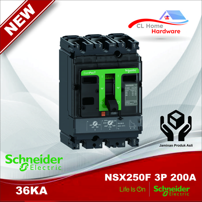 Gambar MCCB 3P 200A NSX250F C25F3TM200 3 PHASE 200 AMPERE SCHNEIDER 3 POLE 36KA NEW dari CL home hardware undefined Tokopedia