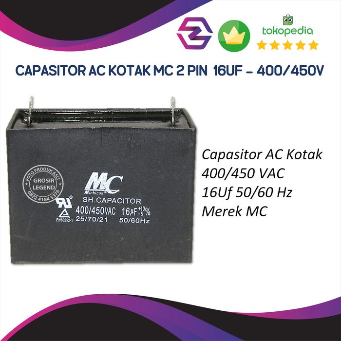 Jual kapasitor kotak 2 pin capacitor ac 450volt 450v 450vac 450 vac MC ...