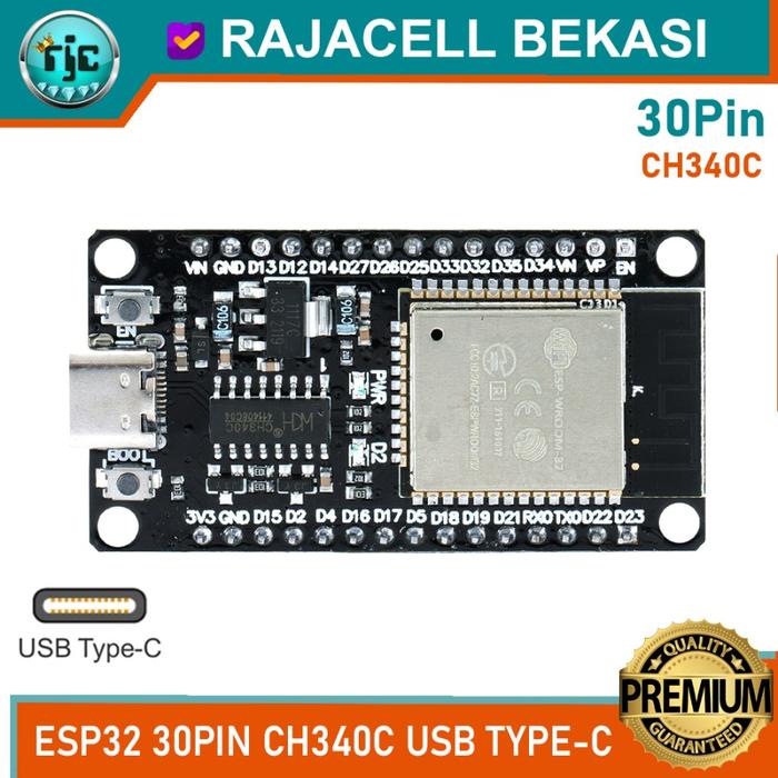 Gambar ESP-32 New Development Board USB Type-C ESP32 WROOM Wifi Bluetooth -  30PinCH340C dari Arduino Store undefined Tokopedia