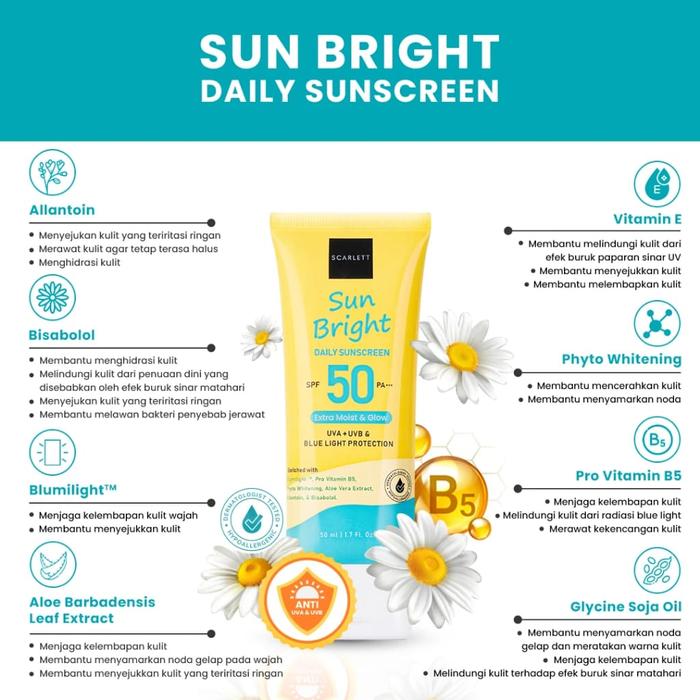Gambar SCARLET WHITENING SUNSCREEN SUN BRIGHT DAILY SPF50 PA+++ 50ML - SUN BRIGHT dari Takasimurakosmetik undefined Tokopedia