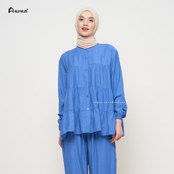 Gambar Setelan Linen Rample / One Set Wanita / Baju Wanita / Setelan Premium - Biru dari ALFAUZI COLLECTION undefined Tokopedia