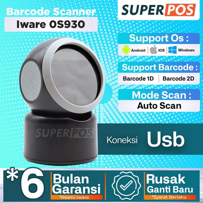 Gambar Barcode Scanner Omni Duduk 2D Usb Iware OS930 - Hitam dari Super Pos undefined Tokopedia