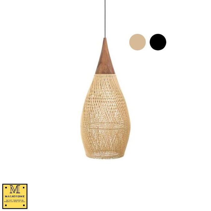 Gambar Kap Lampu Rotan Gantung Anyaman Unik Kombinasi Kayu Jati Small - Natural, S dari maliohome undefined Tokopedia