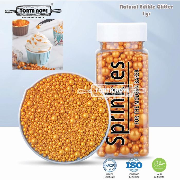 Gambar Trimit gula sprinkle warna warni Dekorasi kue Topping kue ultah natal - E4 gold balls dari TORTA NOVE undefined Tokopedia