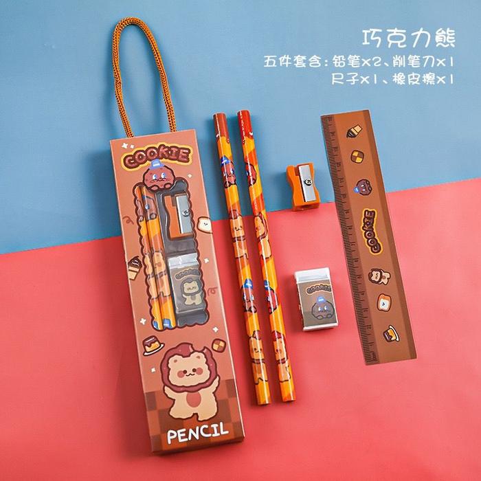 Gambar STATIONERY SET LUCU 5 IN1 / SET ALAT TULIS CARTOON KAWAII AT-12 - AT-12 COKLAT dari nanabakehouse undefined Tokopedia