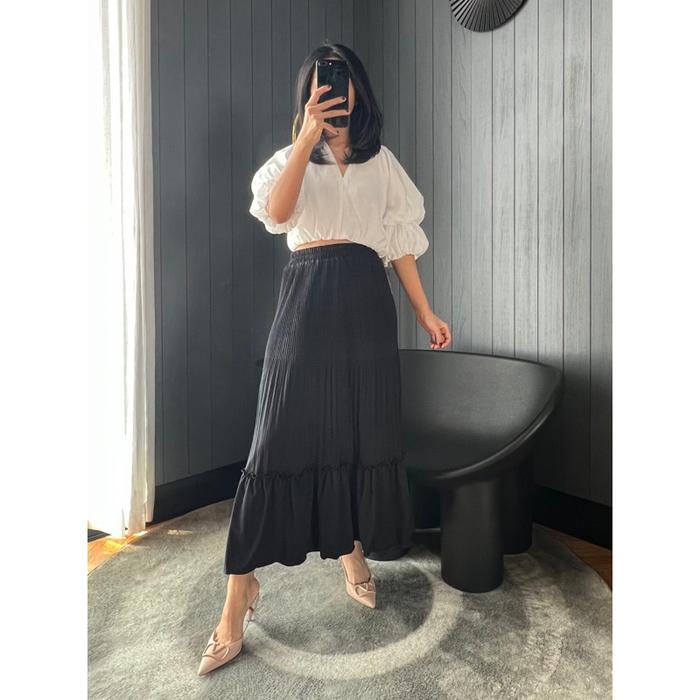 Gambar Rok Susun / Rok Tumpuk / 021 / rok plisket rempel / rok plisket susun - Hitam dari happy seller shopping undefined Tokopedia