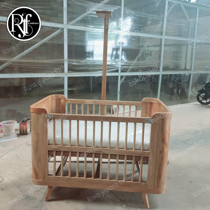 Gambar box bayi kayu baby crib ranjang bayi minimalis box bayi modern - natural dari Rara Jepara Furniture undefined Tokopedia