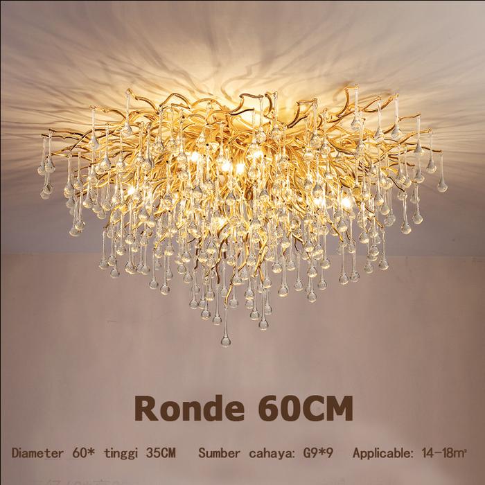 Gambar Lampu Hias Gantung Ruang Tamu Kristal Chandelier Lampu kristal plafon - Emas+G9 bulb dari Morinome undefined Tokopedia