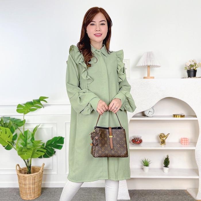 Gambar Baju Tunik Wanita Donel Premium Airflow Crincle - Sage Green dari NN HERBAL AKAR REMPAH undefined Tokopedia