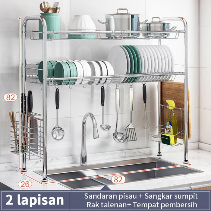 Gambar RakWastafel Stainless Steel Rak Piring Dapur Rak Pengering Piring Kokh - 82cm-2 Tingkat dari WS Furniture_NEW Kota Administrasi Jakarta Timur Tokopedia