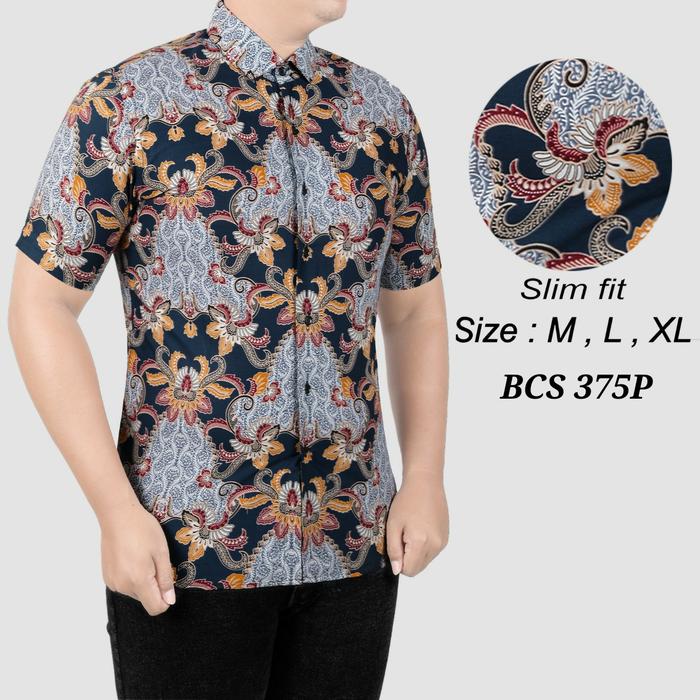 Gambar Baju Batik Solo - Kemeja Batik Slim Fit Pria - Hem Lengan Pendek - BCS375P, M dari New Trendy_NEW undefined Tokopedia