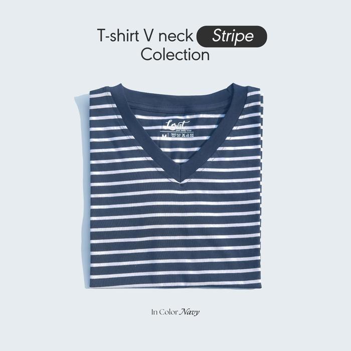 Gambar T-Shirt STRIPE V-neck Kaos Garis Salur Setrip Atasan Wanita Katun Top - STRIPE NAVY, M dari Lerist Official undefined Tokopedia