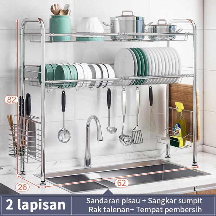 Gambar RakWastafel Stainless Steel Rak Piring Dapur Rak Pengering Piring Kokh - 62cm-2 Tingkat dari WS Furniture_NEW Kota Administrasi Jakarta Timur Tokopedia