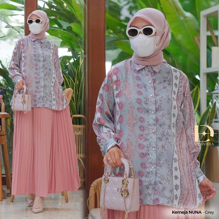 Gambar Kemeja Atasan Wanita Premium Silk Print Nuna D'Lovera - Purple dari Dzakirah Butik undefined 3 Tokopedia
