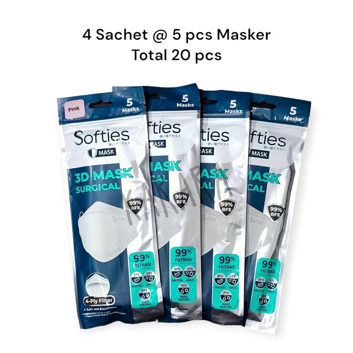 Gambar MASKER SOFTIES 3D MASK SURGICAL 4ply - KF94 - Pink 20s(4x5s) dari Karara.id undefined Tokopedia