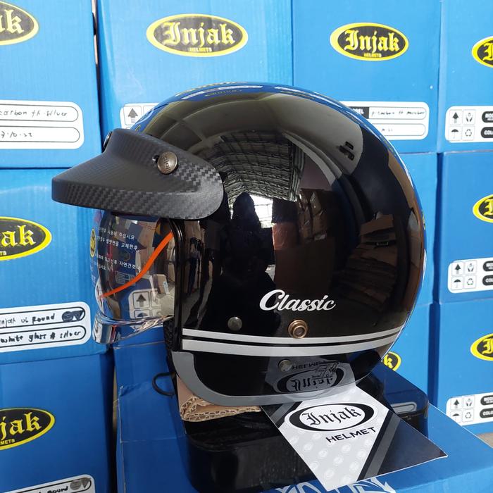 Gambar HELM INJAK 06 ORIGINAL | HELM RETRO DENGAN KACA DALAM (OPEN VISOR) - Black Gloss L dari Injak Helmets undefined Tokopedia