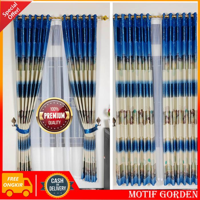Gambar Gorden Pintu Kamar Elegant Bahan Kain Blackout Import Motif Batik Emas - MAHIRA BIRU, 6G T-230CM dari Gorden Kami undefined Tokopedia