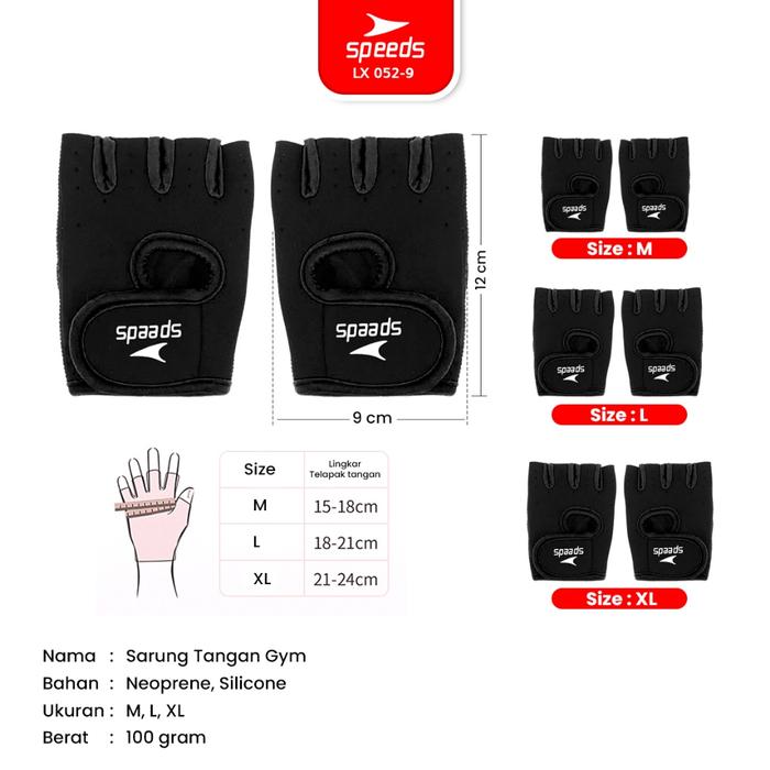 Gambar SPEEDS Sarung Tangan Olahraga Gym Fitness Anti Slip 052-9 - 9 HITAM, M dari Speedshome undefined Tokopedia