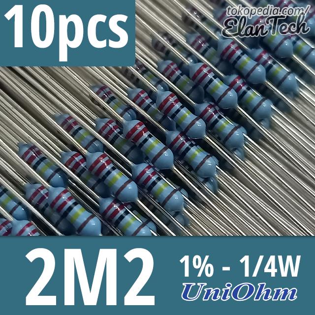 Gambar Resistor 2M2 Taiwan 10pcs 1/4W 1% 2.2 Mega Ohm 0.25W ElanTech - UniOhm dari Elantech undefined Tokopedia