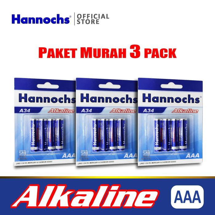 Gambar Baterai / Battery Hannochs Alkaline AAA/A3 - 4 Pcs (Paket 3 PACK) dari Hannochs Official undefined Tokopedia