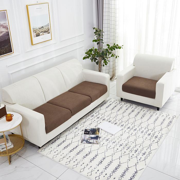 Gambar Cover Sofa Sarung Dudukan / Sandaran Kotak Elastis Embos 1 2 3 4Seater - Coklat Muda, 4Seater(Std) dari Art Home & Living undefined Tokopedia