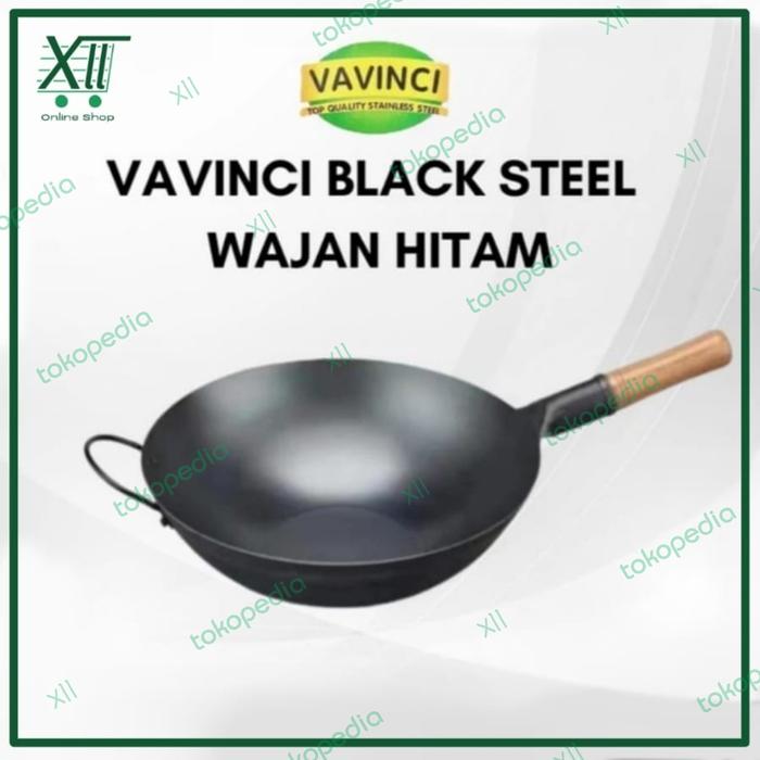 Gambar VAVINCI WB~2238~1 Wajan Hitam Gagang 1 Kayu Ø38 Cm Black Steel Wok Pan dari Xll Yoss undefined Tokopedia