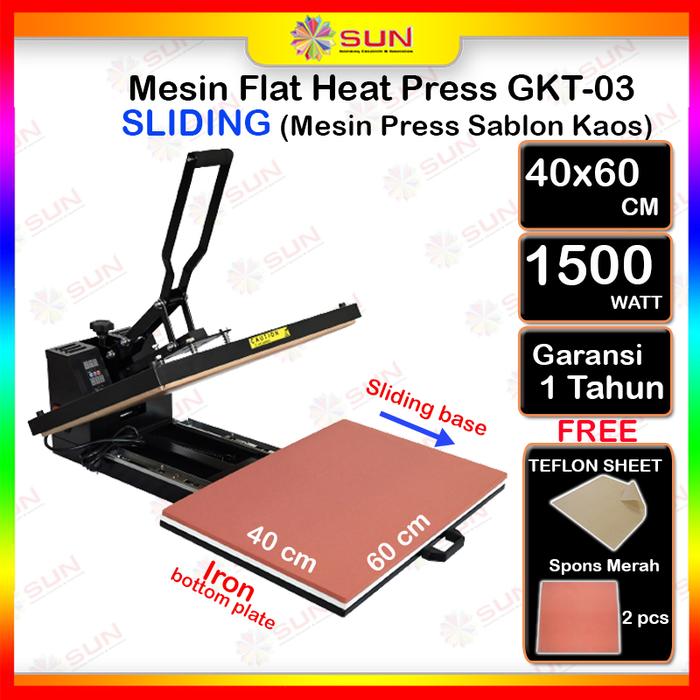 Gambar Mesin Press Sablon Kaos SUN SF-03 (SLIDING) / SF-01 40x60 High Pressure untuk Kaos, Bag, Puzzle, Plat Aluminium, Bantal ( DTG, DTF, Polyflex, Sublime, Transfer Paper, Platisol, Rubber ) - GKT-03, Surabaya dari Sun Indonesia undefined Tokopedia